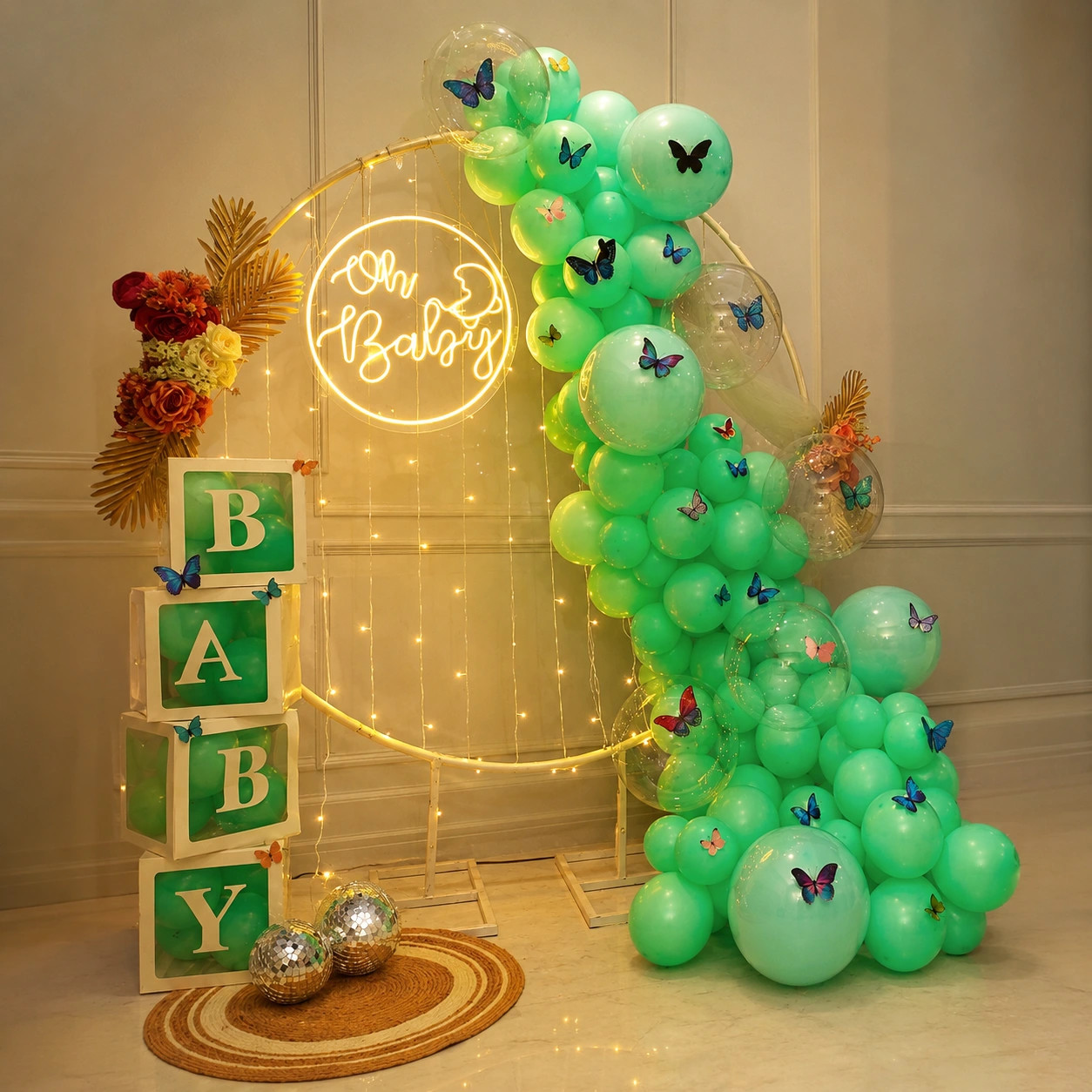 Ethereal Butterfly & Pastel Green Baby Shower Backdrop