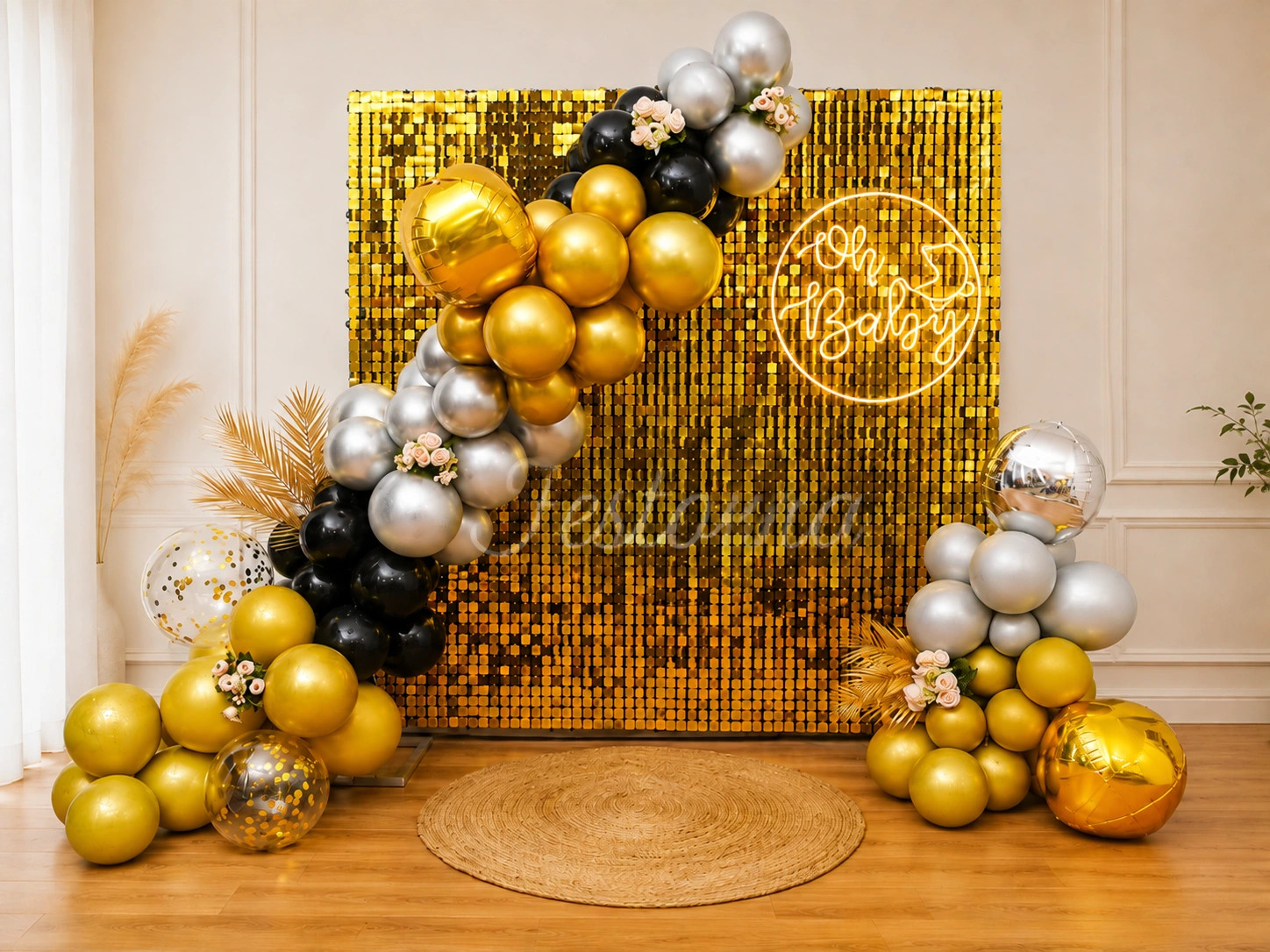Golden Sequin Baby Shower Balloon Decoration
