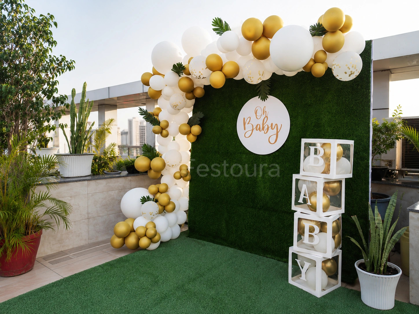Oh Baby Premium Green Backdrop & Balloon Arch