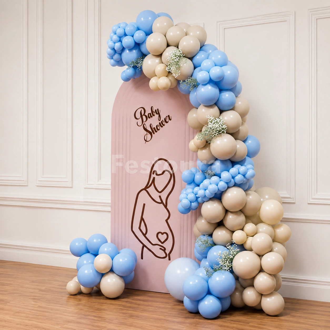 Serene Pastel Blue & Vintage Beige Baby Shower Backdrop