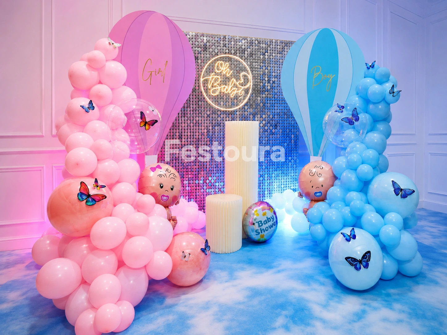 Whimsical Butterfly & Neon Baby Shower Decor