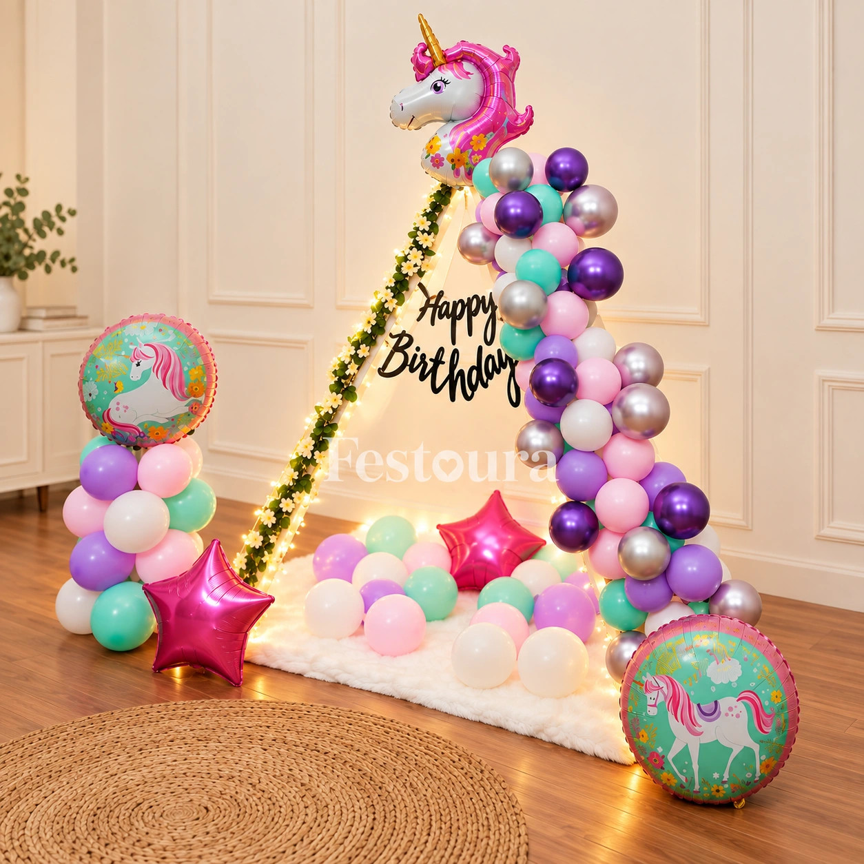 Pastel Unicorn Dream Balloon & Canopy Decor