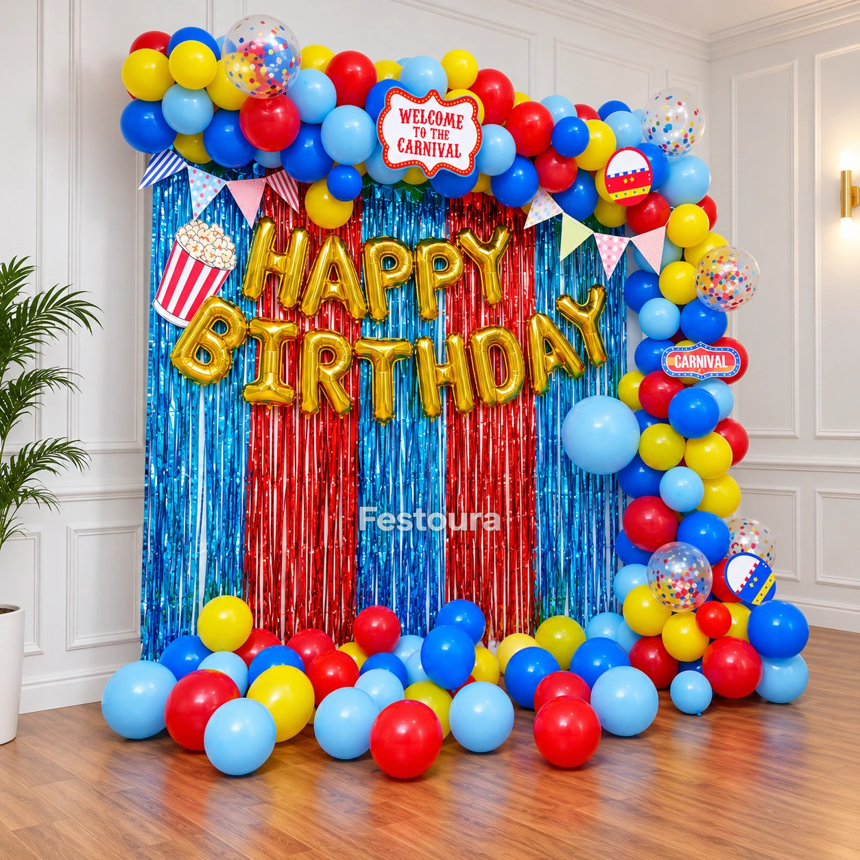 Vibrant Carnival Birthday Balloon Decor