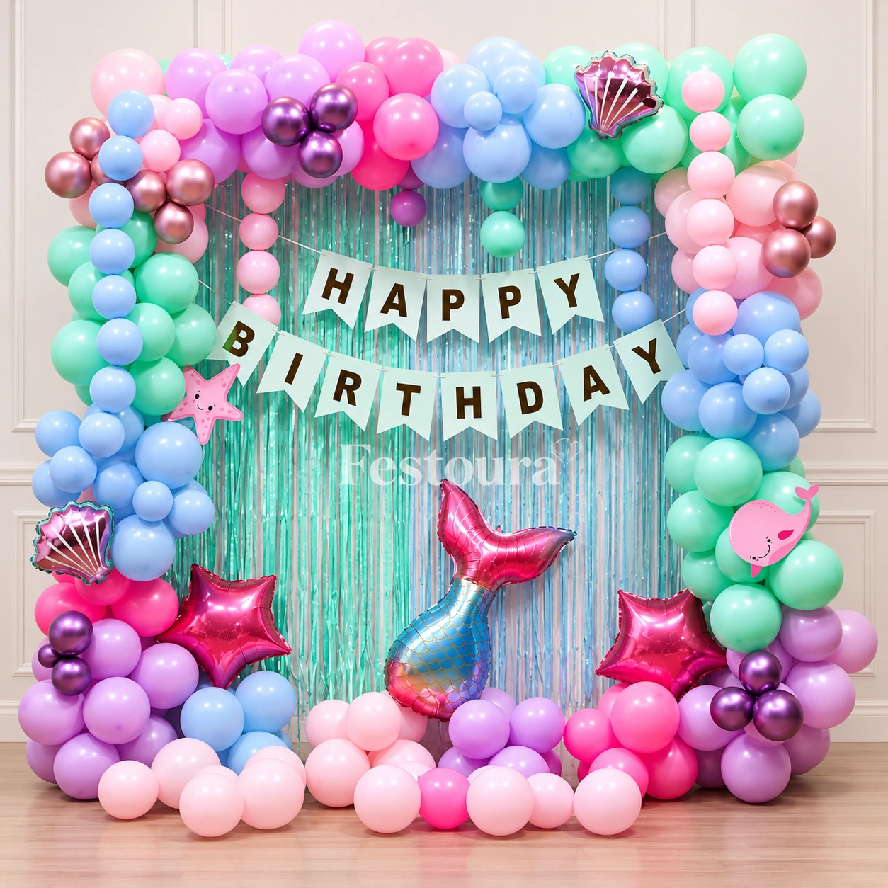 Pastel Mermaid Birthday Party Backdrop