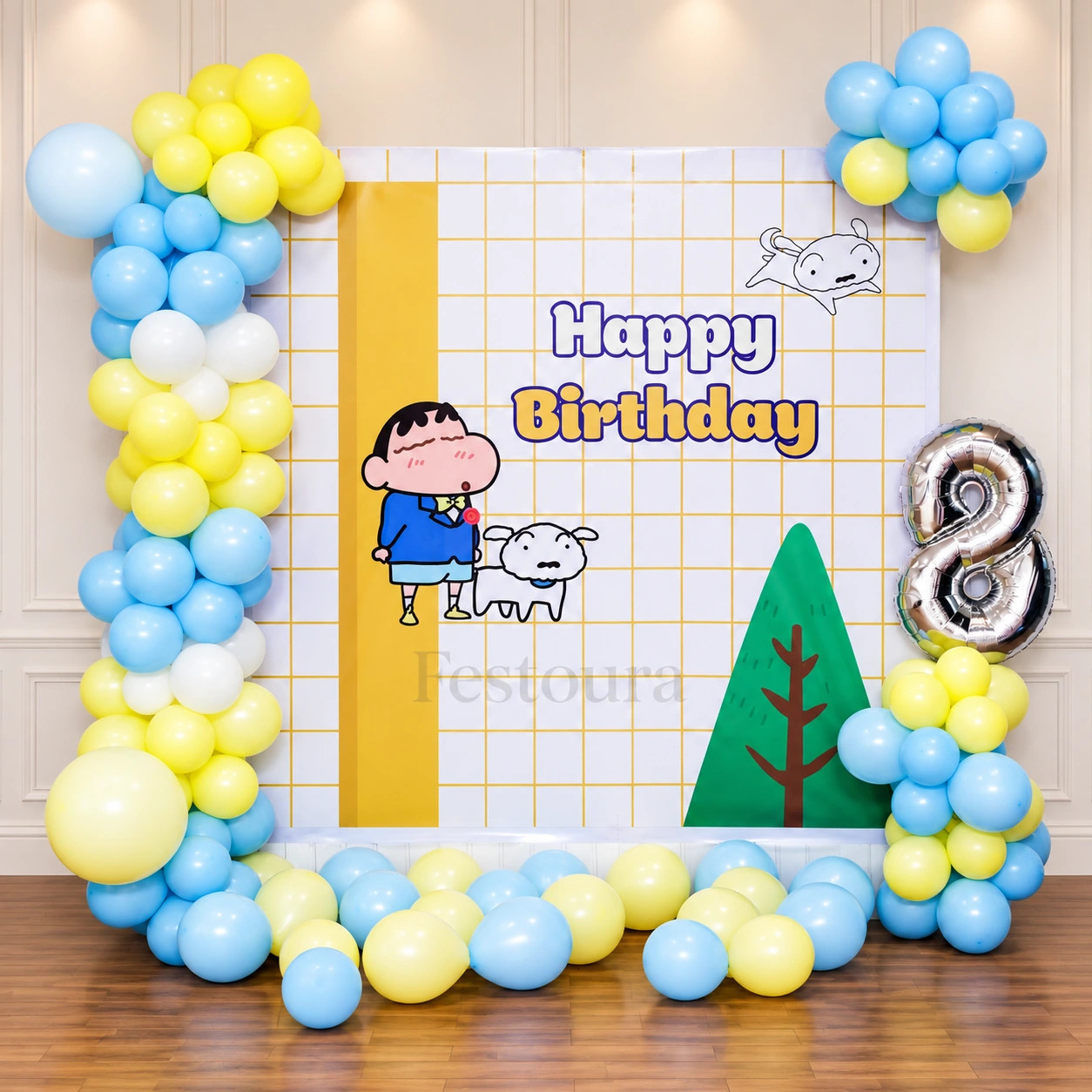 Shinchan Themed Pastel Balloon Backdrop