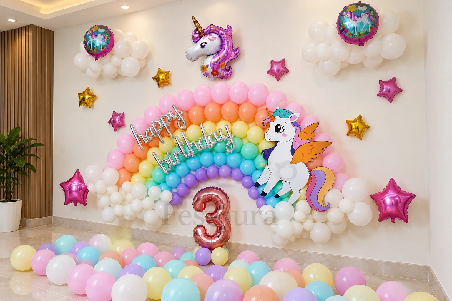 Whimsical Pastel Rainbow & Unicorn Party Setup