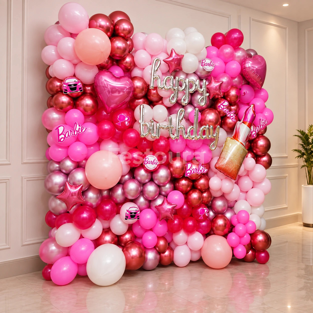 Barbie-Inspired Birthday Balloon Wall