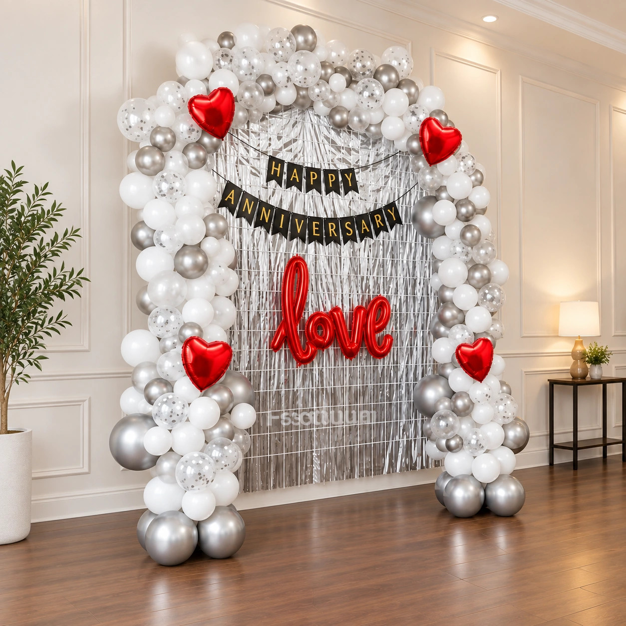 Silver and Crimson Anniversary Backdrop