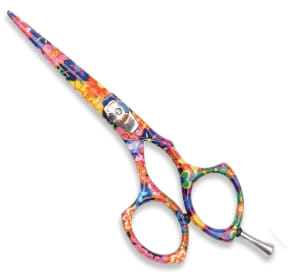 Hair Cutting Scissors – Rainbow Floral Pattern, with Finger Rest