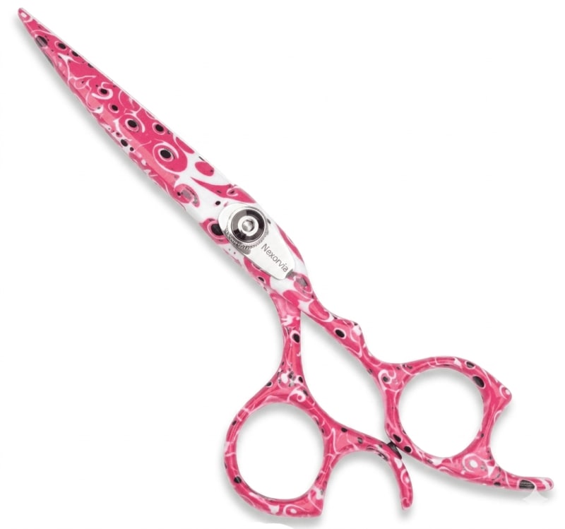 Hair Cutting Scissors – Pink Pattern, with Finger Rest