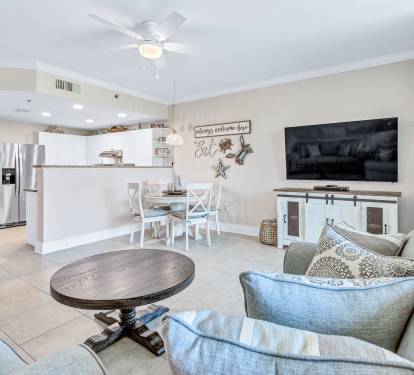 Smart TV in the living area allows you to watch all your favorites. 