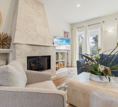 Cozy seating and fireplace