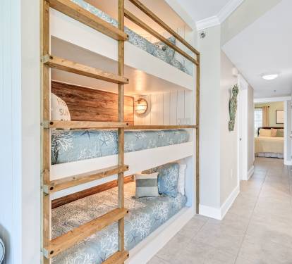 All new custom bunks with cozy twin memory foam mattresses. 
