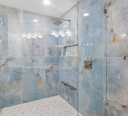 Master bathroom alternate angle with glass shower detail