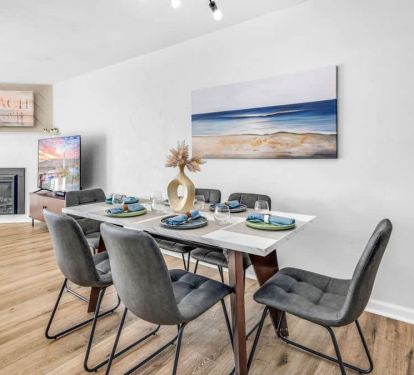 Get comfy in our dining table&mdash;perfect for family dinners, game nights, and beach-day stories.