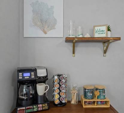 Start your mornings with complimentary coffee or hot tea — our fully stocked coffee & tea bar has everything you need for that perfect sunrise sip.