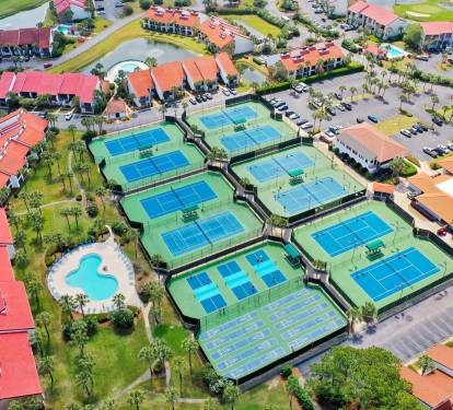 Sports courts, accessible by the walking/cart bridge close to Tower 2.