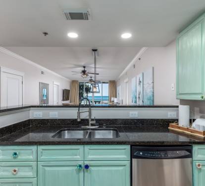 The kitchen is the command post to this unit, and it evencomes with ocean views!