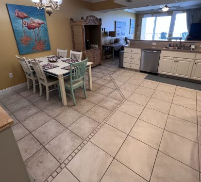 Dining area and kitchen with coffee bar