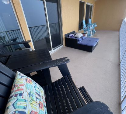 Bar-height Beach Captain Chairs &amp; Tables on our large beach balcony view of Gulf