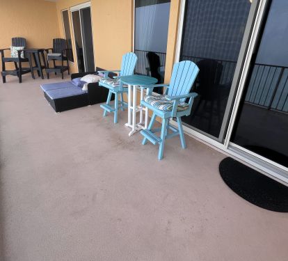 Bar-height Beach Captain Chairs &amp; Tables on our large beach balcony view of Gulf