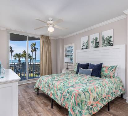 The largest retreat comes with a private patio entrance and blackout curtains. 