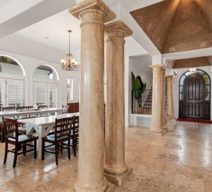 Grand architecture with striking pillars throughout
