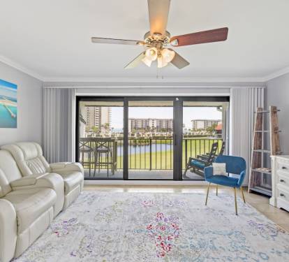 Living area with balcony view