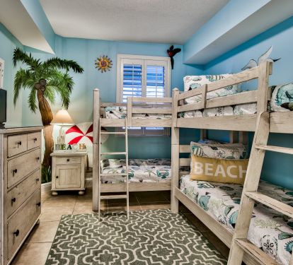Bunk room sleeps 4 -beds are solid with comfortable mattresses for adults &amp; kids