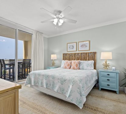 Spa like master bedroom w/ king bed, Gulf views, and sliding door to the patio!