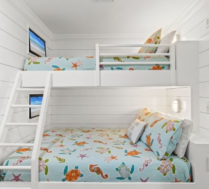 Custom bunk nook w/ Smart TV's sleep 3 with full and twin memory foam for kids 