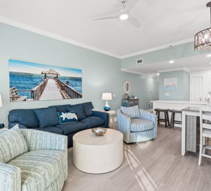 Airy coastal escape with cozy seating and panoramic Gulf views