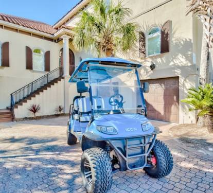 Street-legal 6-seat golf cart included