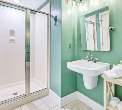 Walk-in shower in the second bathroom. 