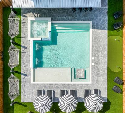 Poolside Hammocks, luxury lounges & umbrellas, poolside putting green