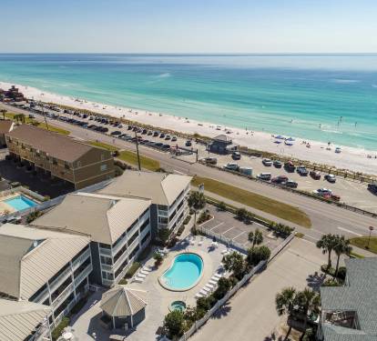 Overhead view of your stay! Ample parking, but you can also get away with no car! 
