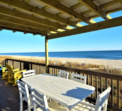 large dining table on the deck
