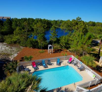 Lake directly behind pool area/house. Private dock added in 2020. Just steps away for fishing!