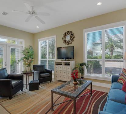 Living room has Large Flat screen tv