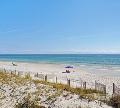 A view of the beach and the Gulf of Mexico!  We provide beach set up in season