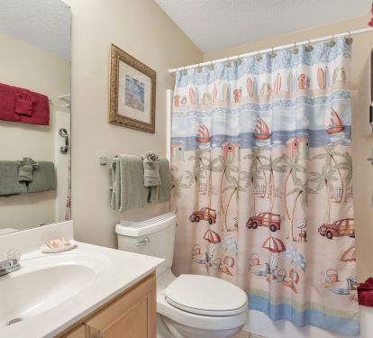 guest bathroom located between second master and queen bedroom