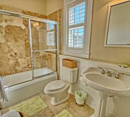 Kids Bathroom with marble and limestone