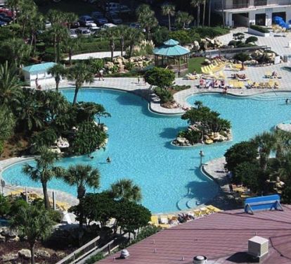 The Lagoon Pool located in front of tower one and next to the Oceans Restaurant and Bar