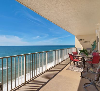 Relax and enjoy the totally unobstructed, ocean view from the huge fully furnished balcony decorated with ocean decor