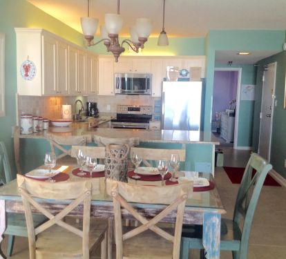 Dining seating for six plus two counter bar stools