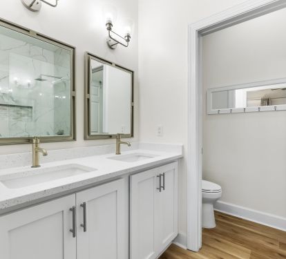 Master bath with twin vanity sinks