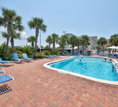 Outdoor pool (heated pool in tower) with ramp to pool.