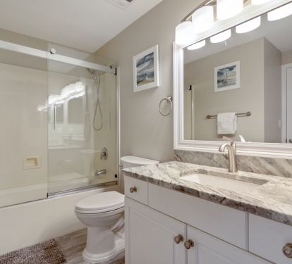 First bath with shower/tub combo.