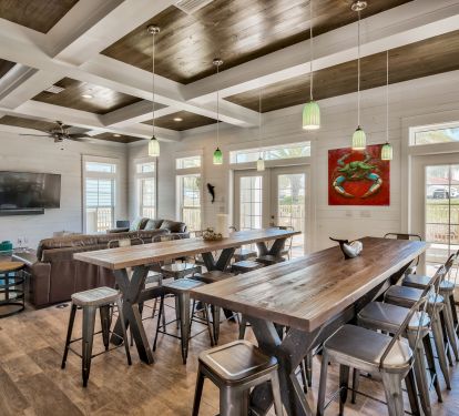 2 high-top gathering tables for meals, games or happy hour (TVs on both ends)