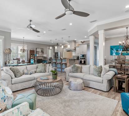 Living Room area with two couches, one is a queen sleeper